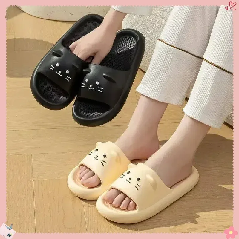 Hot Summer Pick Indoor Anti - Slip Cartoon Cat Slippers Soft Bottom for Home & Bathroom Cool Drag Female Style for Student Girls