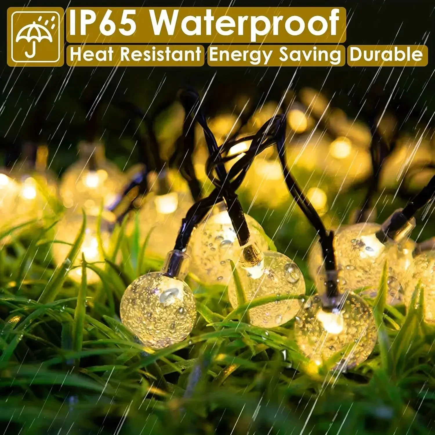 Solar Crystal Ball String Light 8 Modes LED Waterproof Fairy Lights for Outdoor Garden Patio Yard Tree Wedding Party Decoration