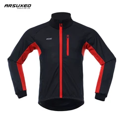 ARSUXEO Winter Cycling Jacket Men Thermal Fleece Cycling Jacket Windproof Waterproof Warm Bicycle MTB Mountain Bike Clothing