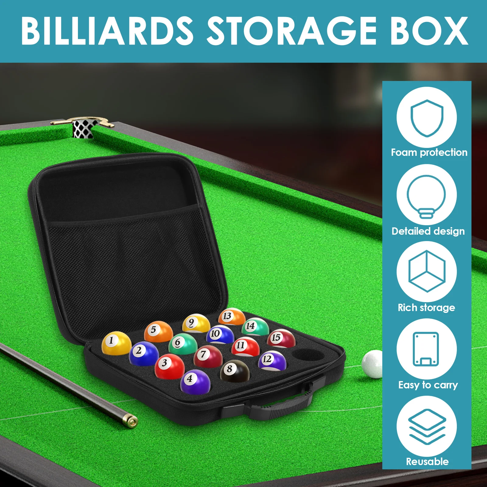 Nylon Billiard Balls Storage Case with Foam Protection