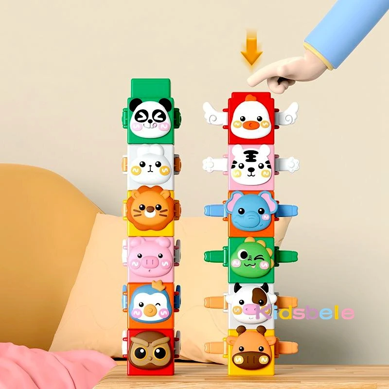 Baby Educational Animal Stacking Building Blocks Montessori Colorful Cartoon Animal Sorting Matching Toy For Toddler Party Game