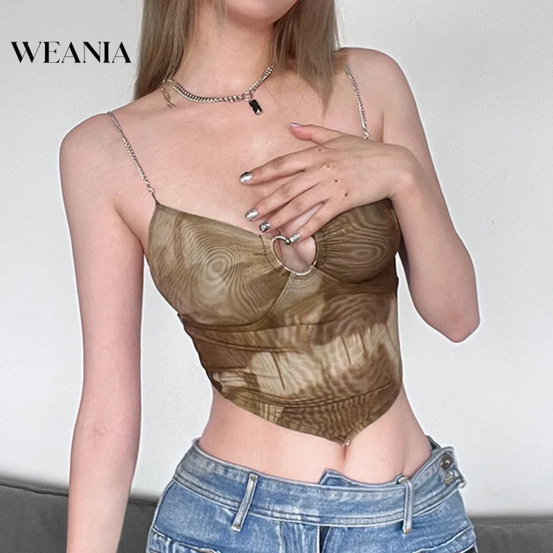 

Women America Vintage Gauze Printing Color Contrast Crop Vest