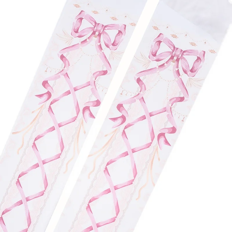 Kawaii Girls Lolita Long Socks Women's Spring/Summer Velvet Printed Pantyhose Lolita Japanese Sweet Girl Stockings Legging