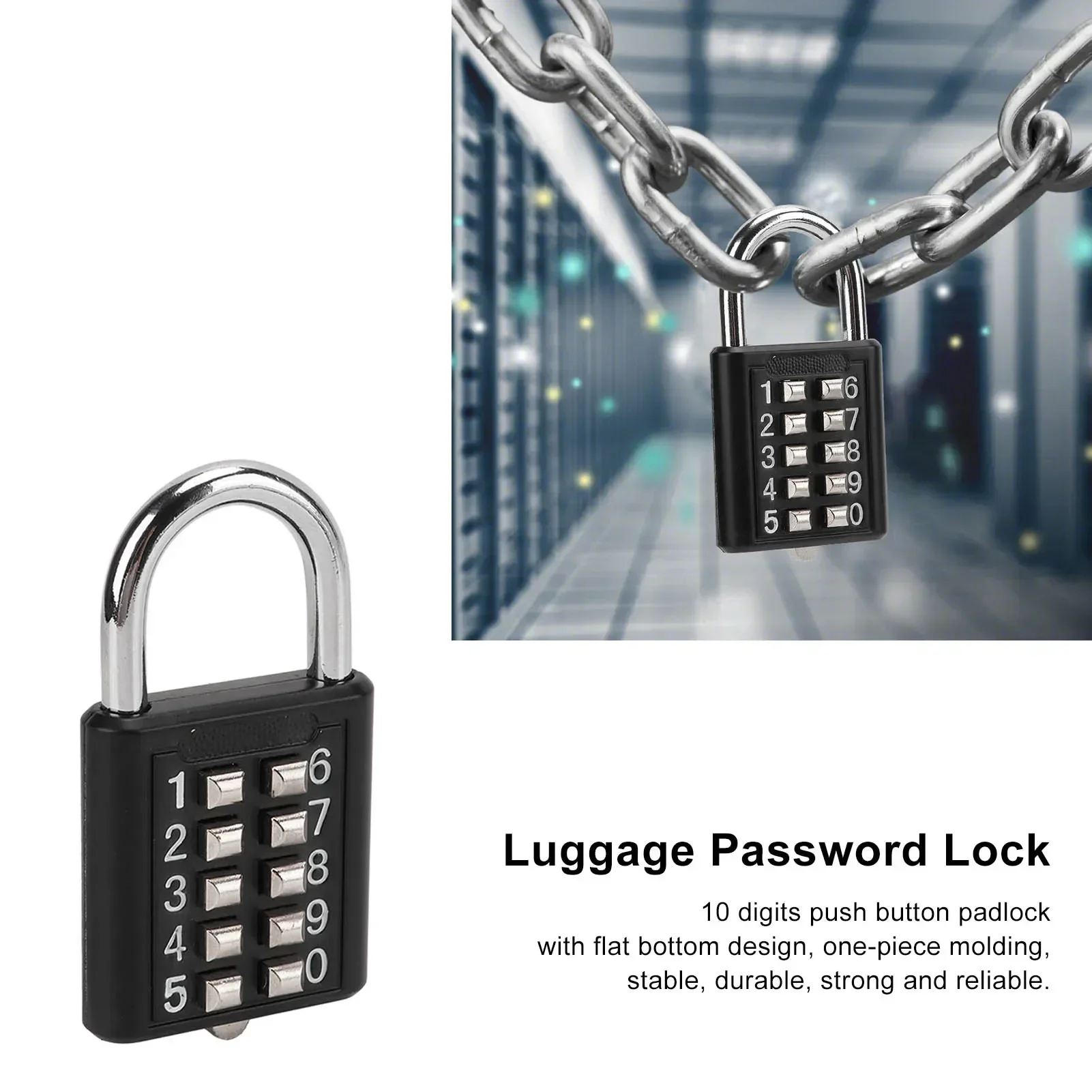10 Digits Security Padlock Outdoor Padlock High Strength Rustproof Zinc Alloy Waterproof for Gym Cabinet Gate Toolbox Suitcase