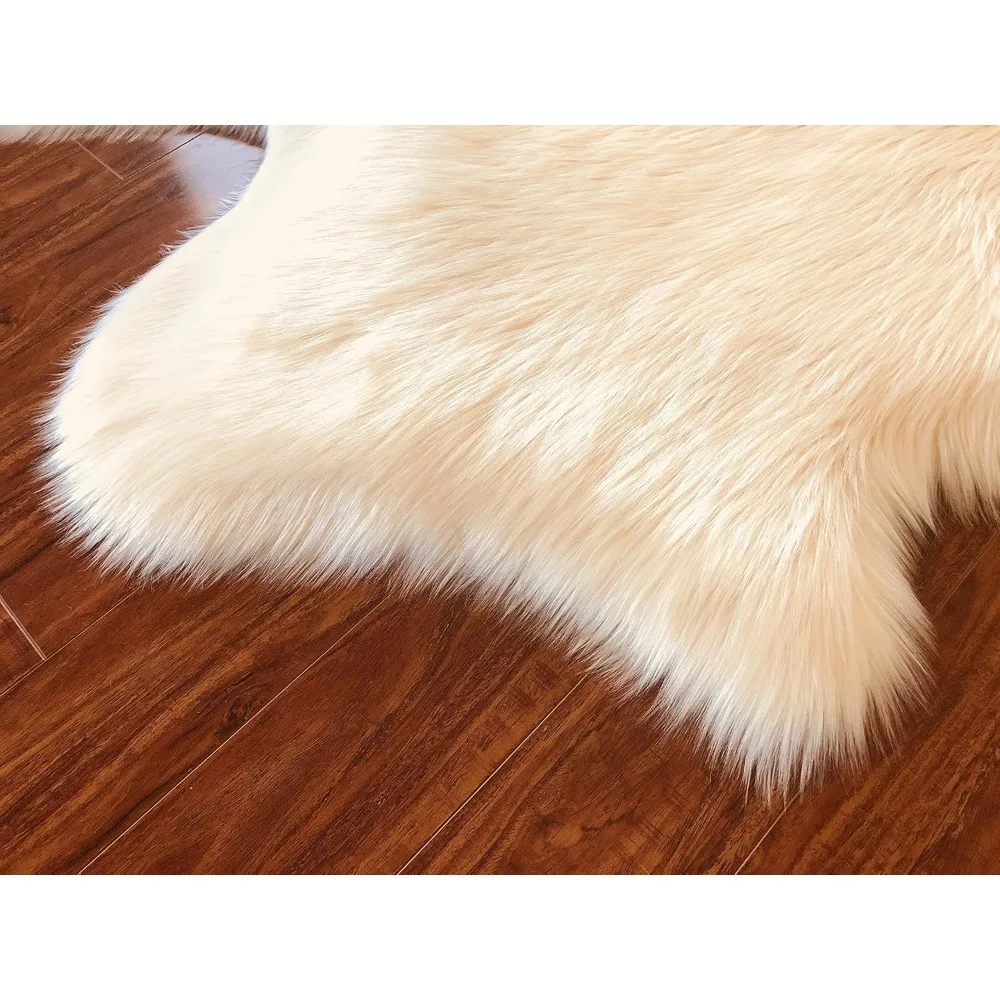 Faux Sheepskin Hypoallergenic Free Shape Shag Rug, Luxury Shaggy Silky Plush Carpet for Bedrooms Living Room Kids Rooms Sofa 2