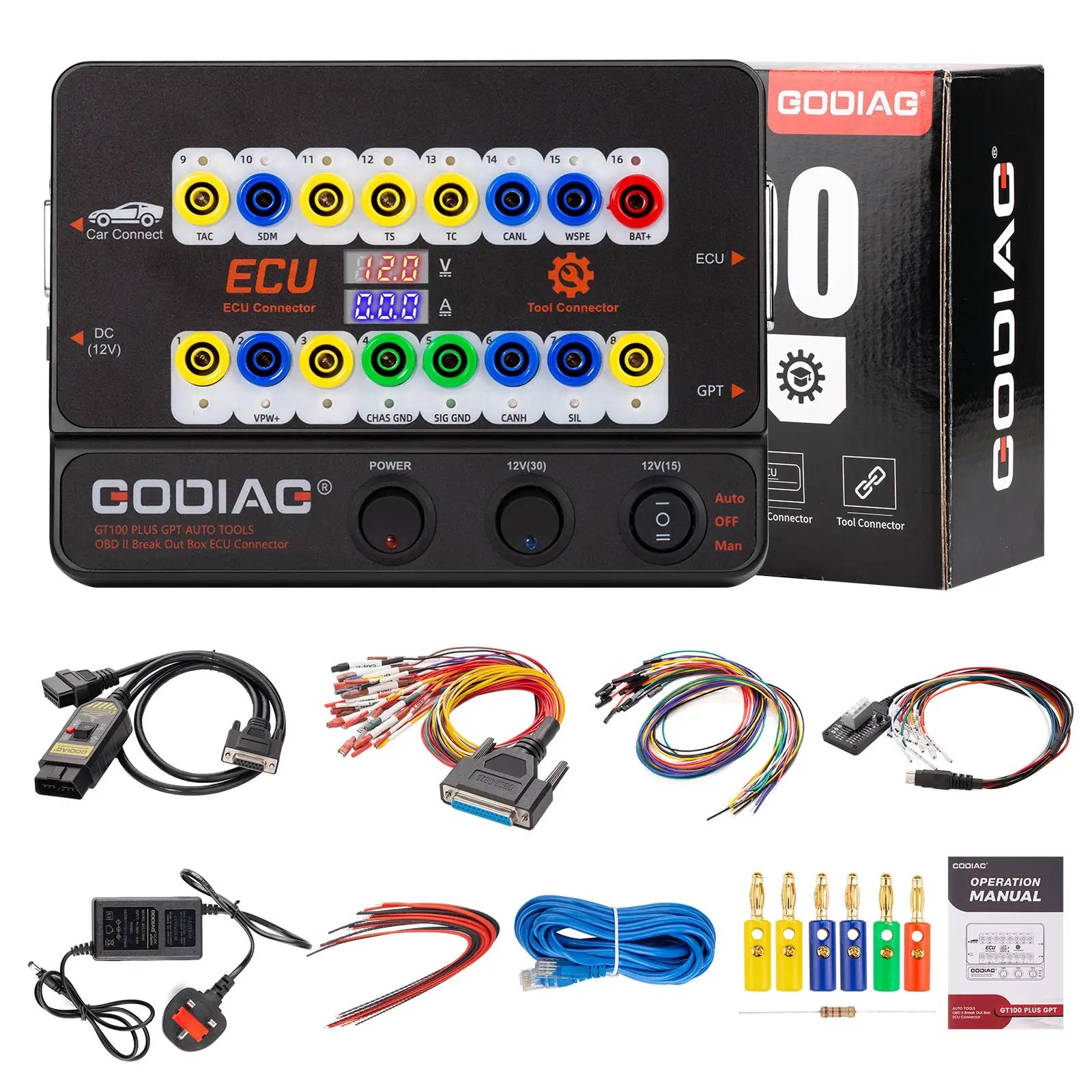 GODIAG GT100 PLUS GPT ENET DOIP 24V-12V Auto-Werkzeug OBD II Breakout-Box ECU-Anschluss – Detail 7