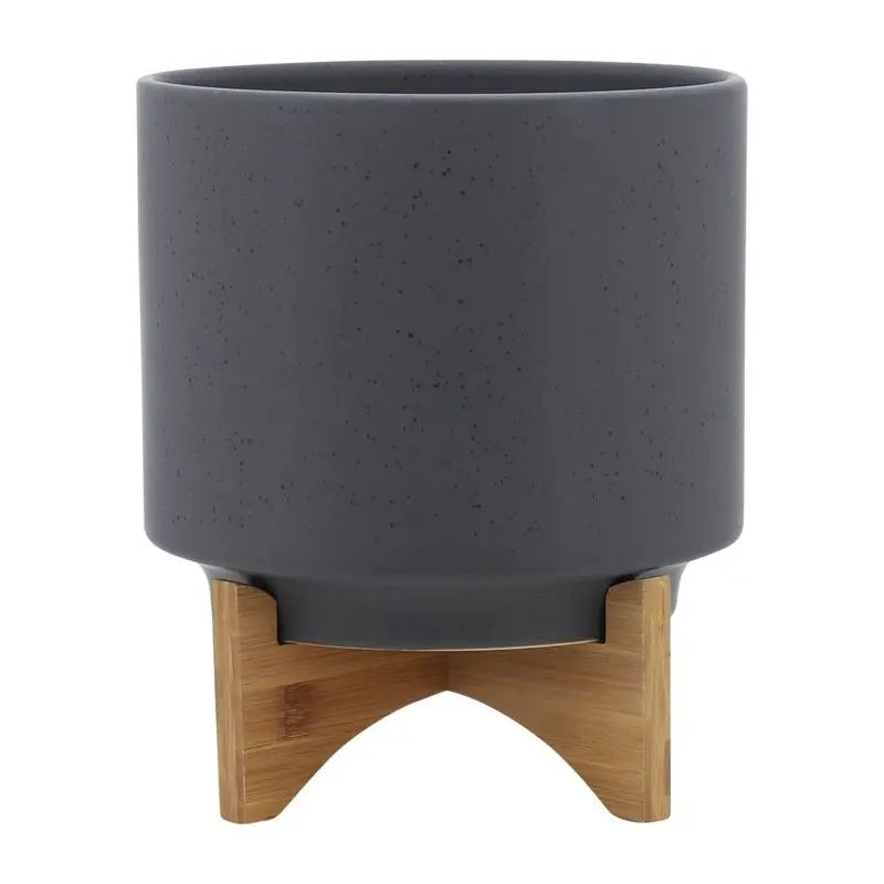 

Round Matte Ceramic Indoor Outdoor Planter Pot with Stand