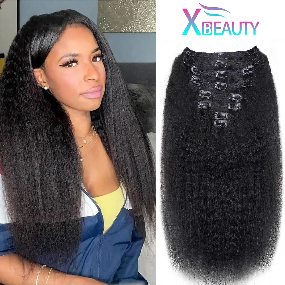 

Clip In Hair Extensions Kinky Straight Brazilian Remy 100% Human Hair Extensions 120G Natural Black Color For Women 10-26 Inches