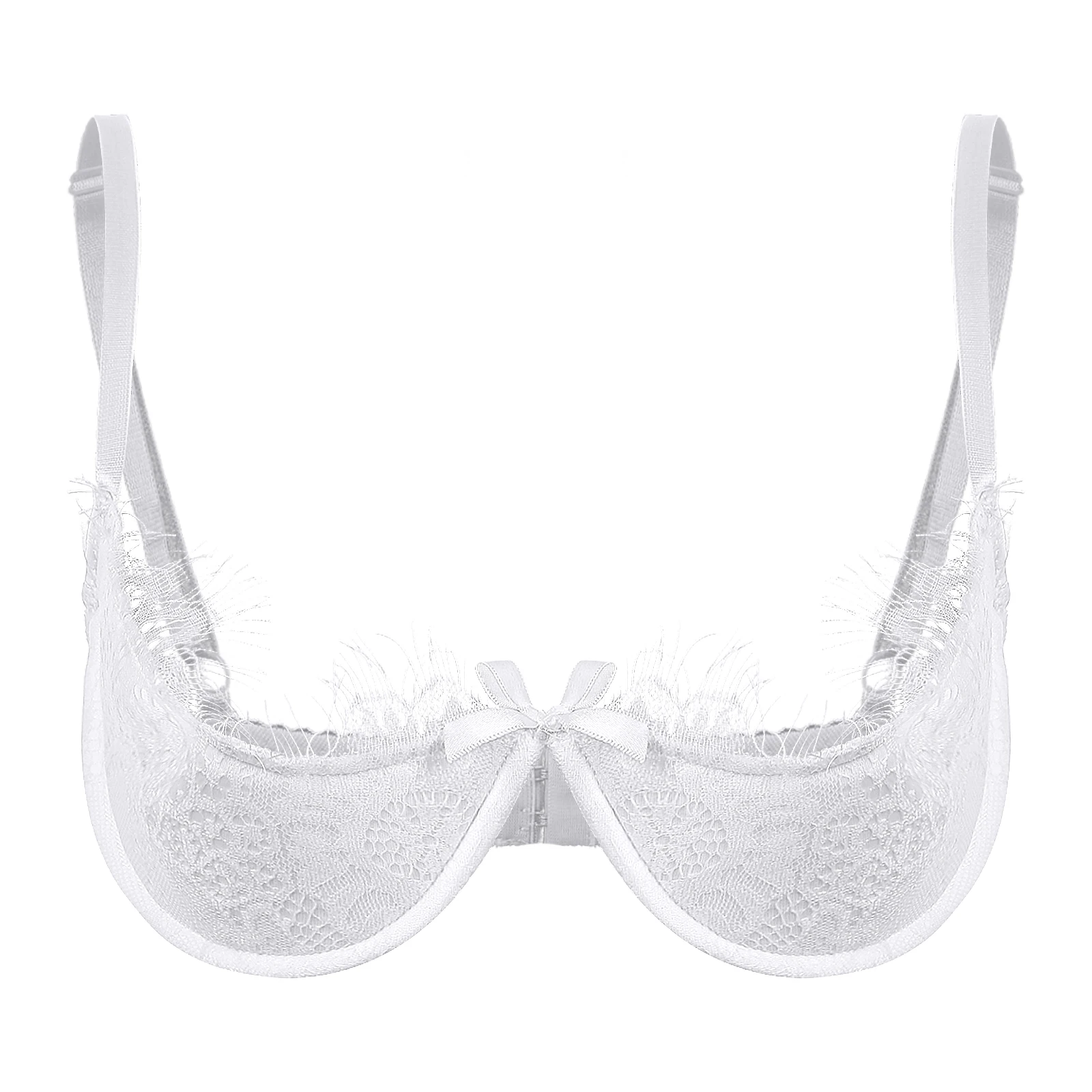 thumbnail image 1 of Sujetador push up de encaje con aros y copa 1/2 para mujer, lencería, sujetador abierto en el pecho, sujetador con tirantes ajustables y relleno de esponja, ropa interior, 1 of 5