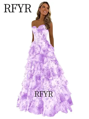 RFYR A Line Floral Prom Vestidos De Novia Pleated Elegant Prom Dress 2025 Floor Lenght Party Dress for Women  فساتين السهرة - Image 9