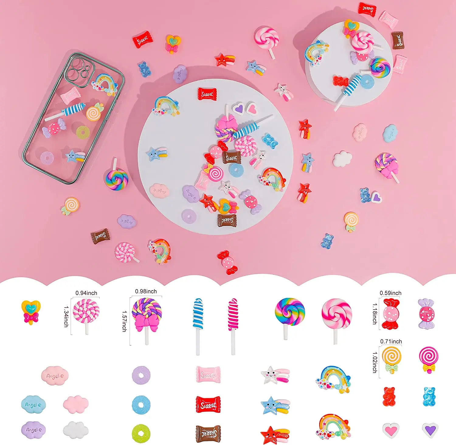Candy Ornaments Resin Flat-Backed Candy Stick Pendant Lollipop Decoration for DIY Crafts and Decorations Scrapbook 20 30 P candy resin ornaments,resin embellishments