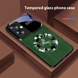 Wood Grain Horse Blue Tempered Glass Black Phone Case for OPPO Reno 4Z 5G (BLH-BLH24101615)