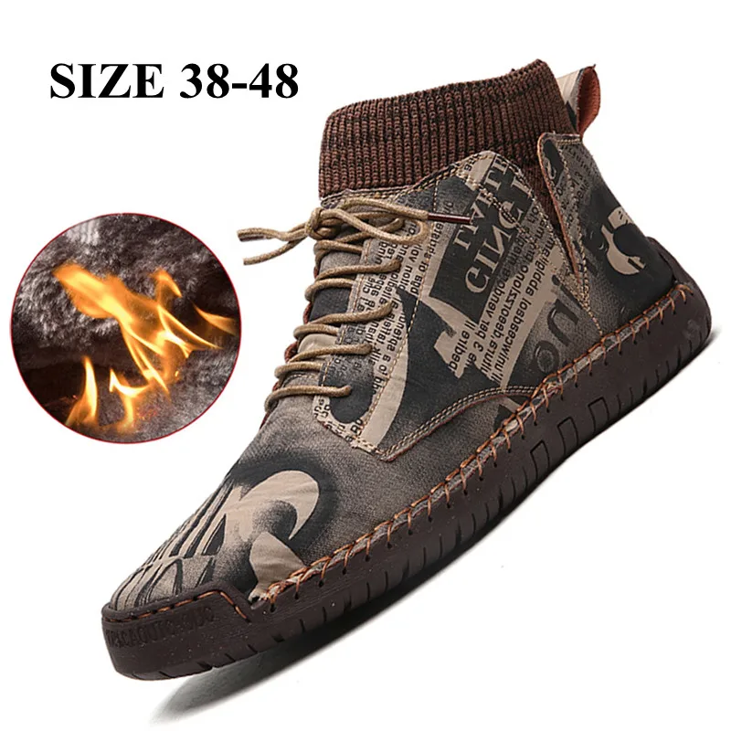 

Winter Men Boots New Thick Plush Warm Men Snow Boots Suede Men Ankle Boots Handmade Men Boots Winter Outdoor Men Shoes