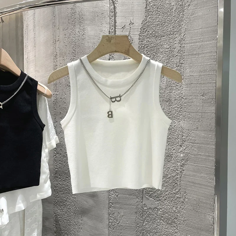 صدرية جديدة ملابس نسائية مخططة بحافة واسعة قميص صيفي قصير متماسك بدون أكمام 6