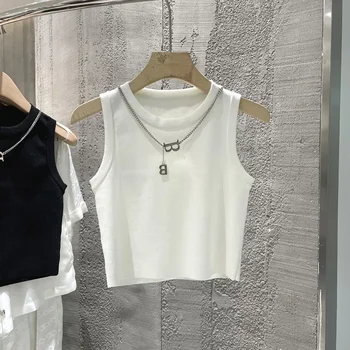 صدرية جديدة ملابس نسائية مخططة بحافة واسعة قميص صيفي قصير متماسك بدون أكمام 6