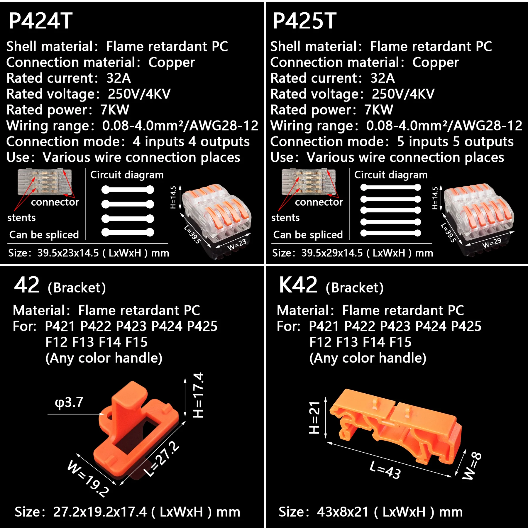 Mini Fast Wire Cable Connectors Universal Compact Conductor Spring Splicing Wiring Connector Push-in Terminal Block P421 F12