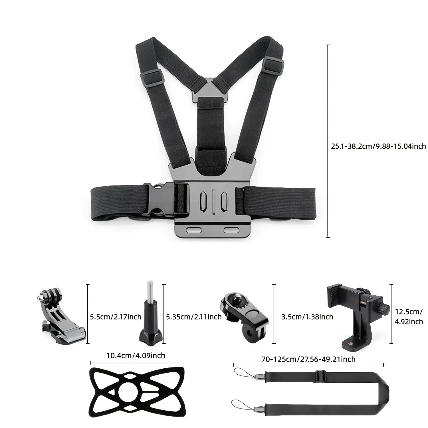 Adjustable Headband And Chest Band Shooting Stand for Mobile Phones And Action Cameras Compatible with GoPro DJI More