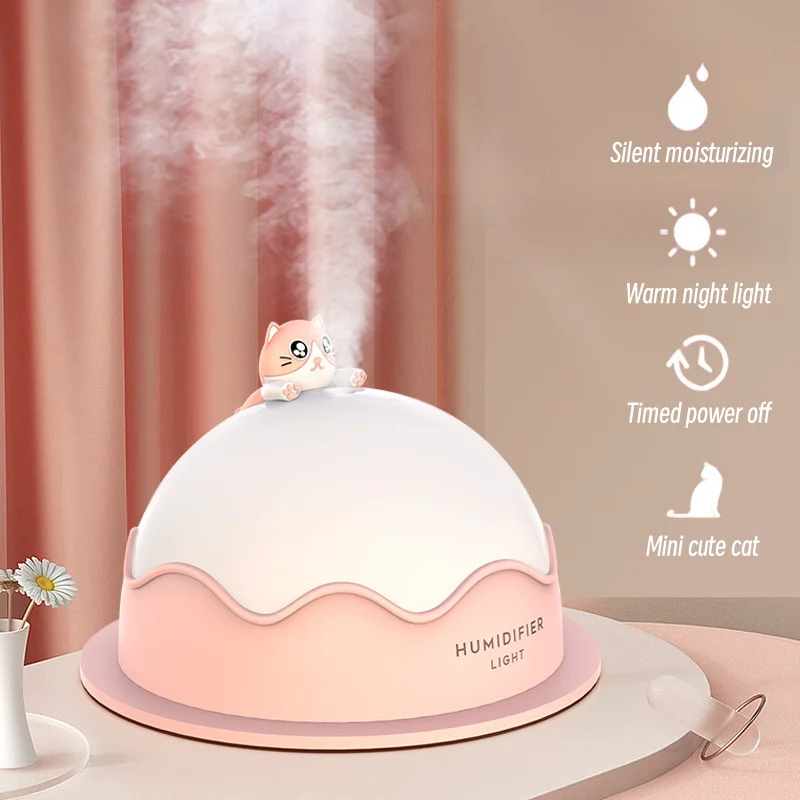 200ml Cute Cat Air Humidifier Ultrasonic Mist Maker Atomizer For Home Bedroom Purifier with Warm Night Light Mute Humidificador 350ml colorful cup usb air humidifier for home ultrasonic car mist maker with colorful night lamps mini office air purifier