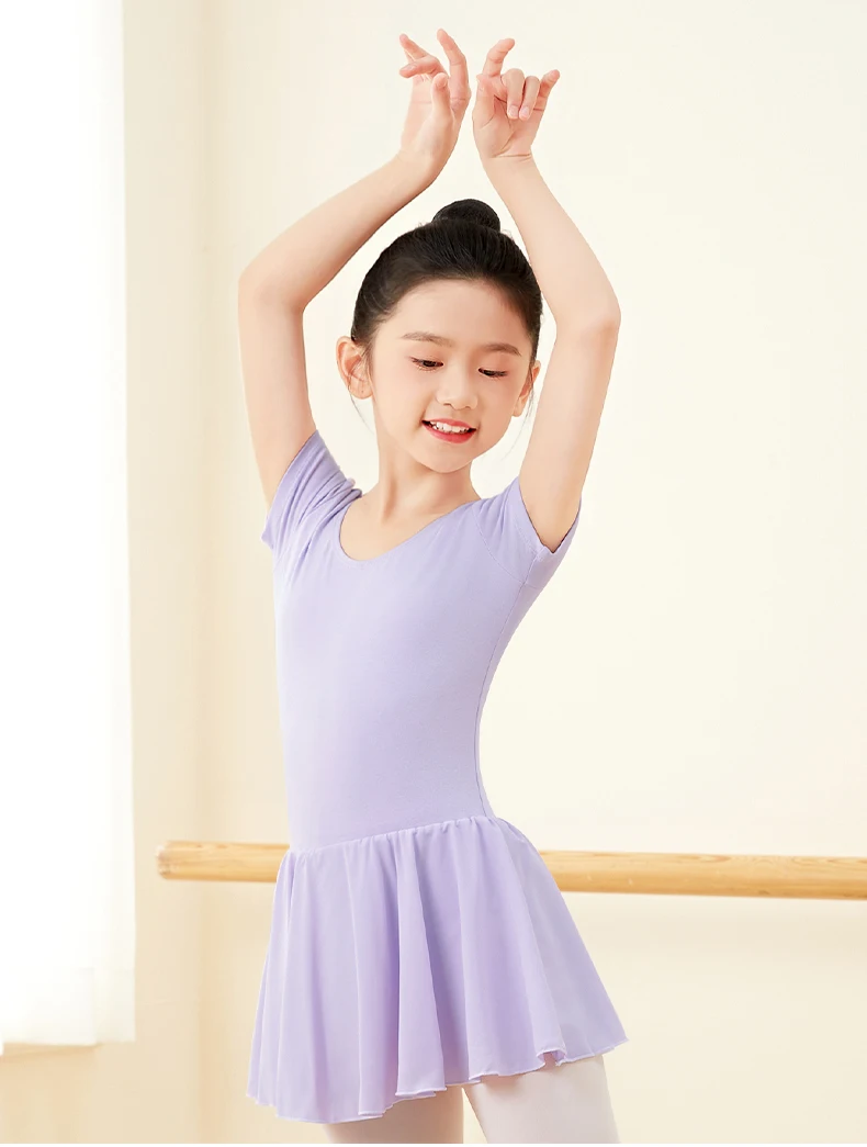 Kurzarm-Ballettkleid für Mädchen, schwarzes Ballett-Trikot mit Rock, Tanz-Body, Tutu-Rock für Gymnastik/Skating/Aufführung – Detail 1