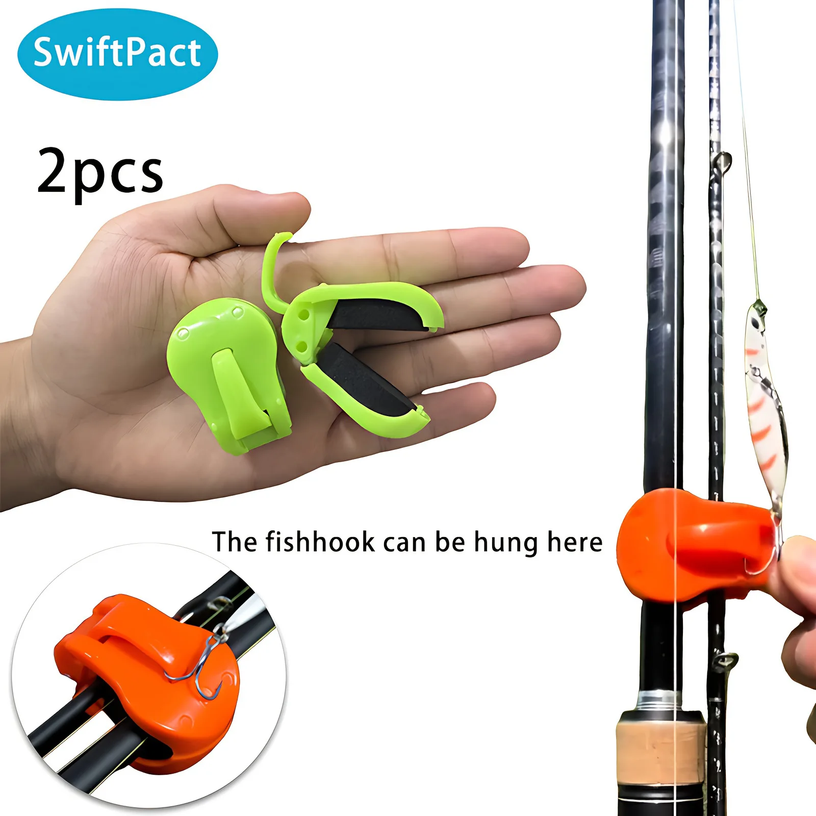 2pcs Quick-Attach Fishing Rod Clip - Tool-Free 1-Hand Holder for 2-Piece Freshwater Rods, Secure Grip Tackle Organizer