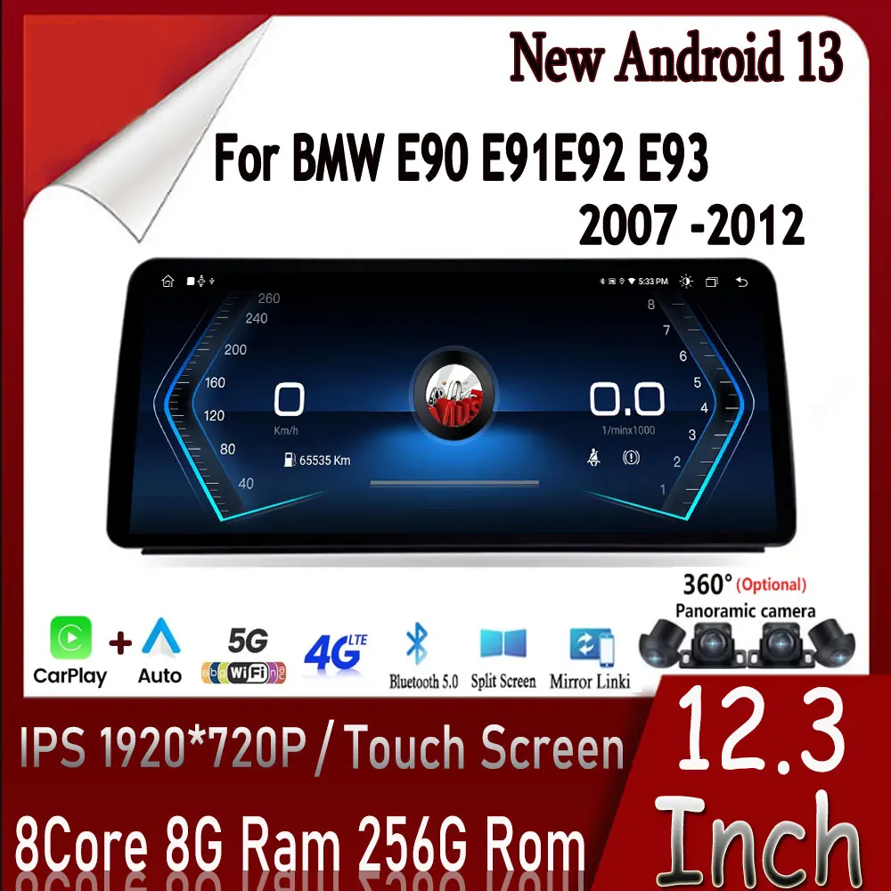 

For BMW E90 E91E92 E93 2007 -2012 Android 13.0 Car Monitors Multimedia Player GPS Navigation CarPlay Stereo BT 12.3 Inch 4G Lte