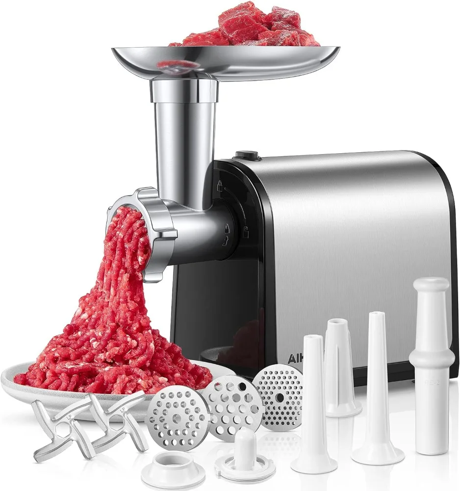 

Electric Meat Grinder, Sausage Stuffer with 3 Sausage Tubes, 2 Blades, 3 Plates, 2000W Max, Meat Grinder Heavy Duty for Home