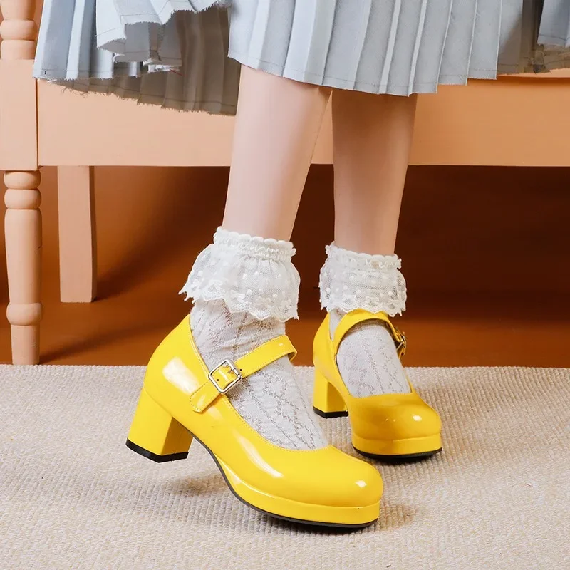 Korean Preppy Style Sweet Candy Colors Mary Jane Shoes Women Size 45 46 Platform Block Heels Campus Pumps Shoes 2022 Spring New 5