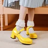 Korean Preppy Style Sweet Candy Colors Mary Jane Shoes Women Size 45 46 Platform Block Heels Campus Pumps Shoes 2022 Spring New 5
