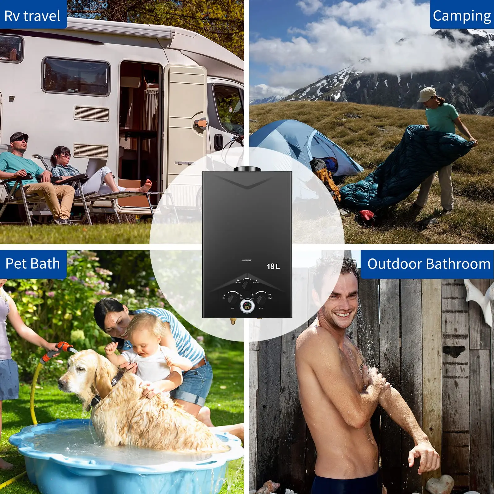 12L/16L/18L Tankless Water Heater Outdoor Portable Gas Hot Water Heater Instant Propane with Digital Display