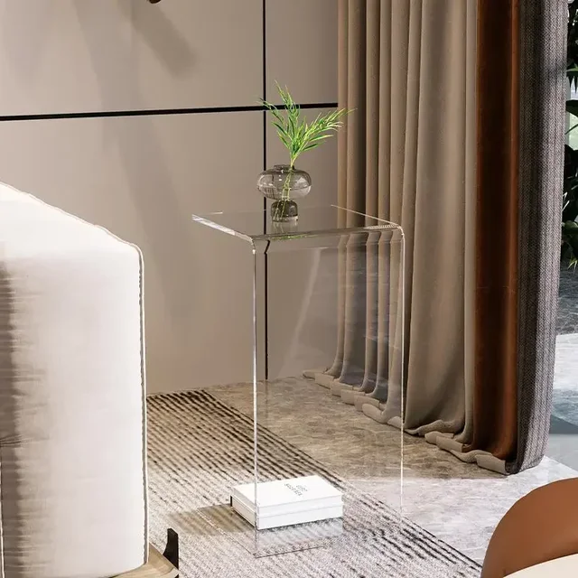 Table d'appoint en acrylique, lumière transparente, Table d'appoint de luxe pour canapé, salon, baie vitrée italienne, Tables basses en forme de C 1
