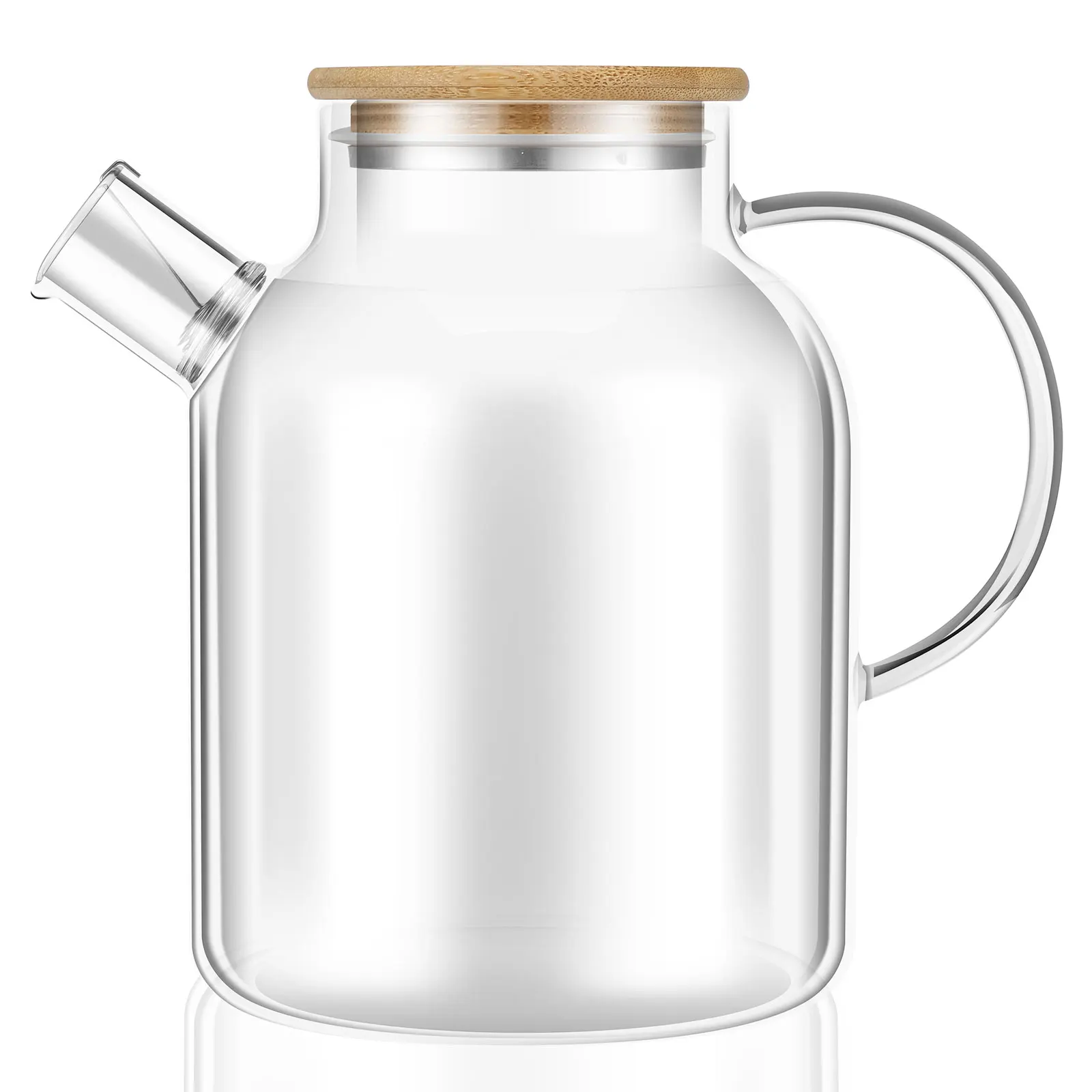 קנקן זכוכית עם מכסה במבוק 1800 מ "ל מים קנקן זכוכית עמיד חום רב תכליתי עם ידית לתה קר