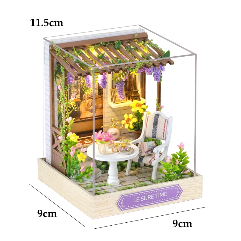 thumbnail image 1 of Kit de casa de muñecas en miniatura de madera, modelo de ensamblaje, rompecabezas 3D, juguetes, decoración de dormitorio con muebles, luces LED, casa de muñecas, 1 of 5