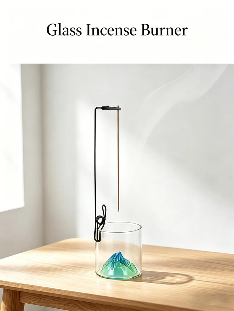 Glas-Räucherstäbchenhalter Berg-Räuchergefäß für Räucherstäbchen mit Aschefänger Anti-Asche-Räucherstäbchenhalter für Meditation Yoga Spa – Detail 1
