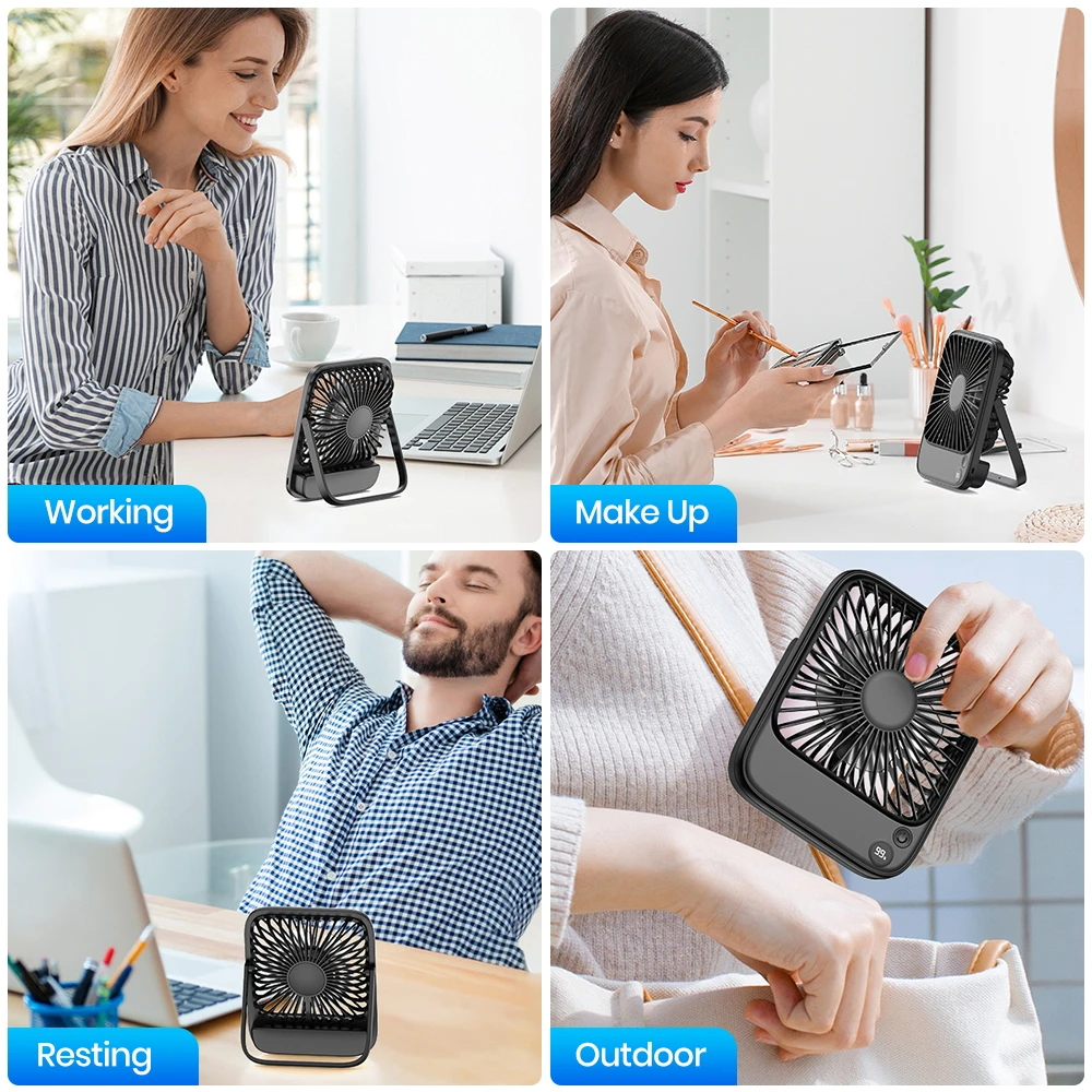 TOPK Desk Table Fan Rechargeable 2000mAh/4500mAh Battery Operated Desktop Fan Silent Thin Personal Fan with Power & Speed Displa 2