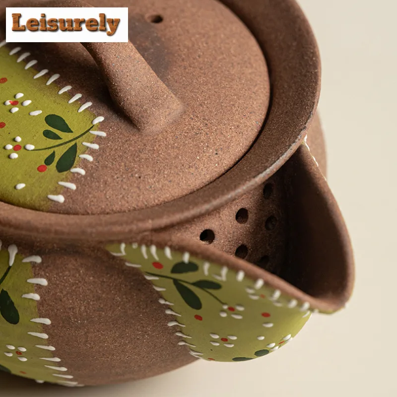 150ml Hand Painted Old Rock Clay Treasure Bottle Teapot Retro Tea Infuser Pot Tea Maker Kettle With Strainer Teaset Pot Bearing