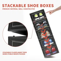 12 Pack Shoe Organizer Boxes, Black Plastic Stackable Shoe Storage Bins For Closet, Space Saving Shoe Holder Sneaker 2