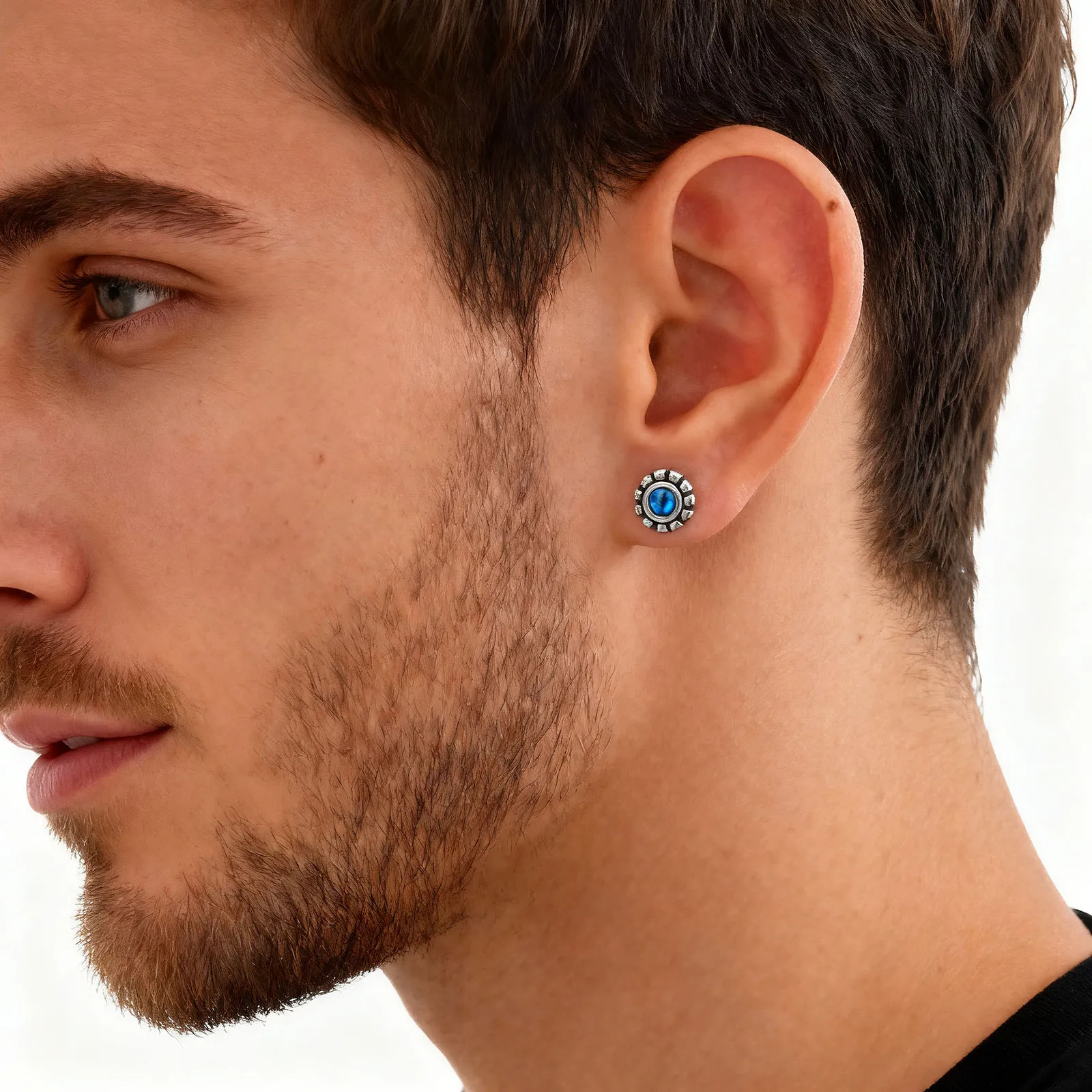 Small Devid Eye Stud Earring for Men,Anti Allergy Stainless Steel Blue Eye Earring,Hip Hop Jewelry Gift