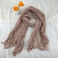 Multi Color Women Soft Breathable Cotton and Linen Scarves Solid Color Pleated Scarf Retro Bohemian Style Long Wraps 180*90cm 6