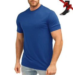 Premium Superfine Merino Wool Men's T-Shirt & Socks Set - Breathable, Quick-Dry, Anti-Odor Base Layer - USA Size S (Blue)
