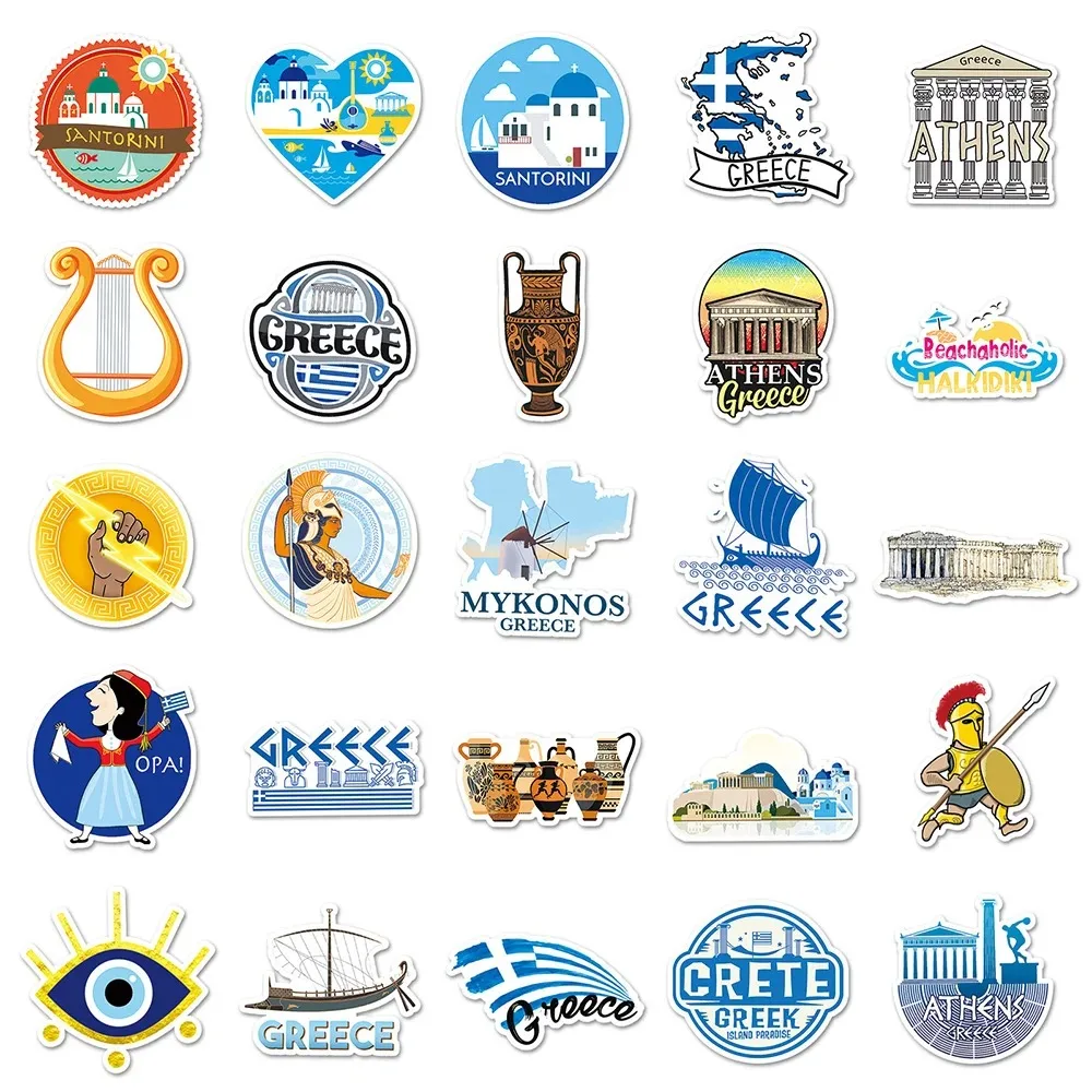 Aesthetic Greece Travel Stickers Set - Decorative Art and Craft Collection