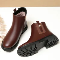 2024 British Style Women Chelsea Boots Square Heel Platform Comfortable Anti-slip Zip Ankle Boots Soft Leather Casual Boots - Image 3