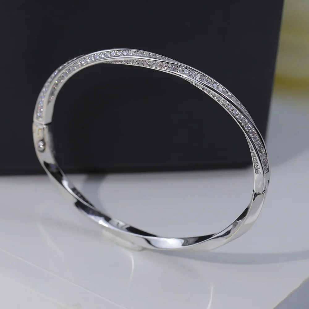 

Модный простой овальный браслет, женские брендовые аксессуары, ювелирные изделия из циркония класса ААА, Блестящий Изысканный витой узор, роскошный Лидер продаж 2022