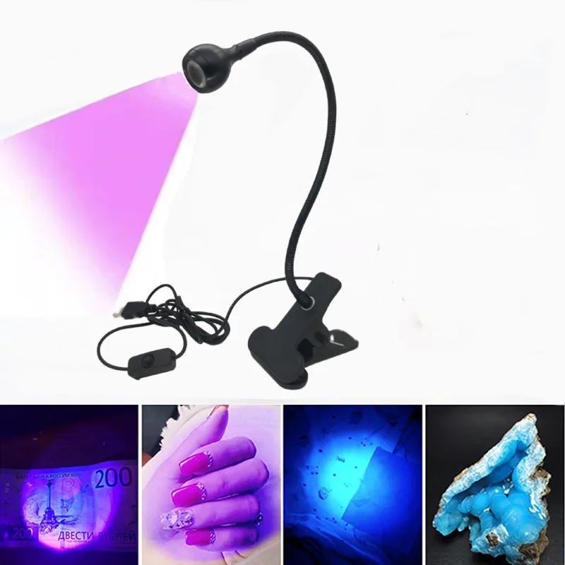 

USB Ultraviolet Curing Lamp LED Blacklight Gooseneck Light with Clamp UV Light Fixture Black Light Lamp for Stain Detection