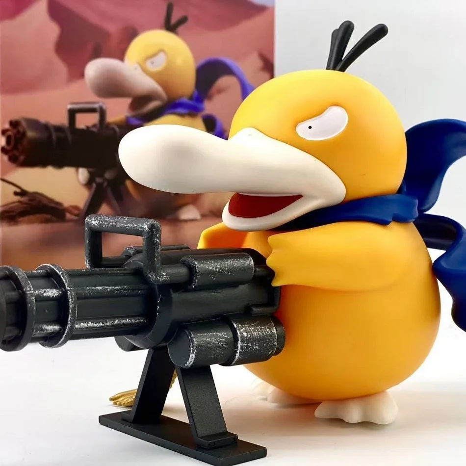 Serie Psyduck with Trumpet & Gatling Gun Figure Toy, Cute Duck Anime Figurine Model, Collection Ornament Birthday Gift for Fans