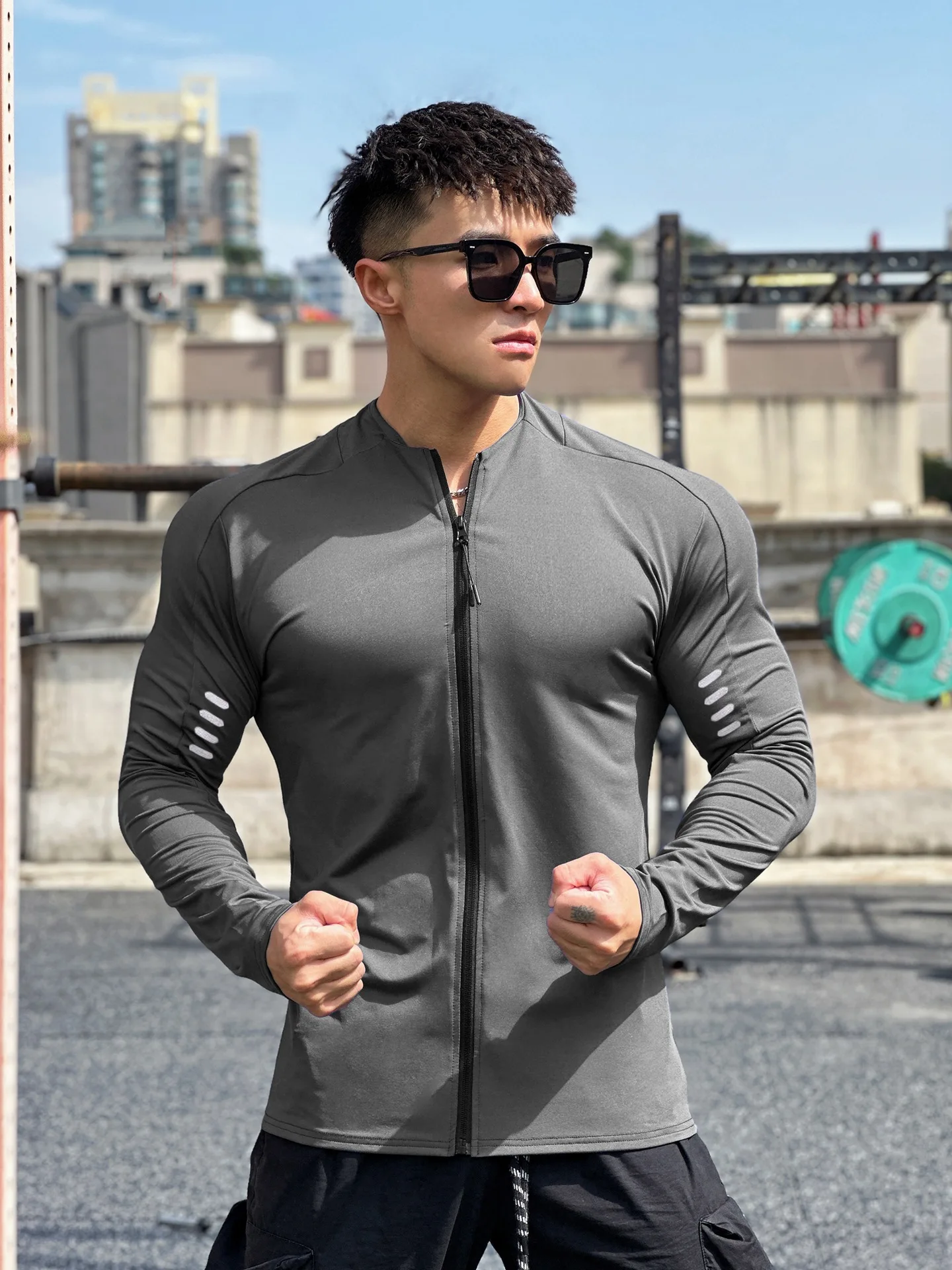 Men's running sports fitness jacket cycling long sleeve quick dry tights running training clothing Spring and autumn men