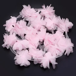 Set of 20 Colorful 3D Pink Petal Chiffon Flower Lace Trim for Sewing and Dress Decoration (Pink)