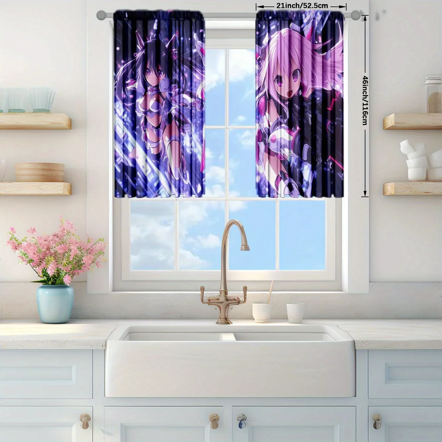 2-Panel Purple Anime Characters Pattern Window Curtains - Artistic Home Decoration Curtains, All Season Decorative Curtains 3