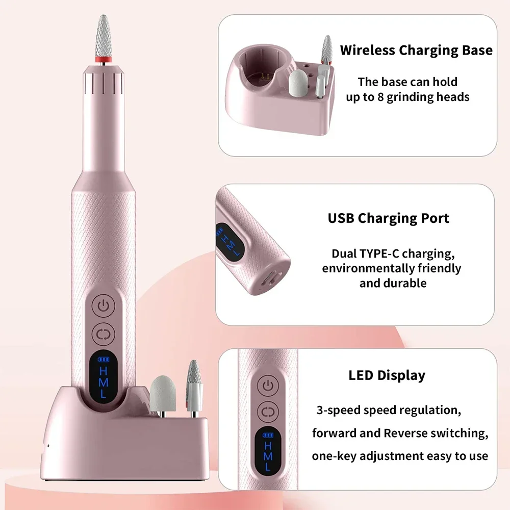 

New Electric Nail Drill Machine Rechargeable Nail File Milling Cutter For Manicure Pedicure Gel Remover Sander Nails Tools