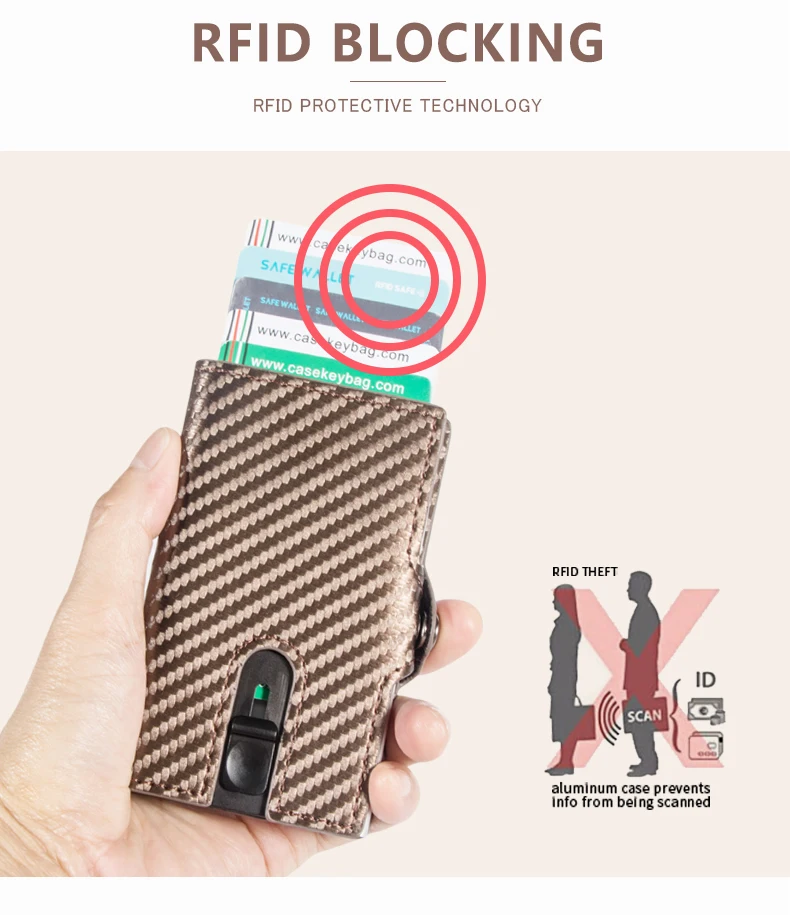 Business Mini Kohle faser Brieftasche für Mann Auto Pop-up Aluminium Metal Brieftasche RFID Kreditkarten halter Reiß verschluss