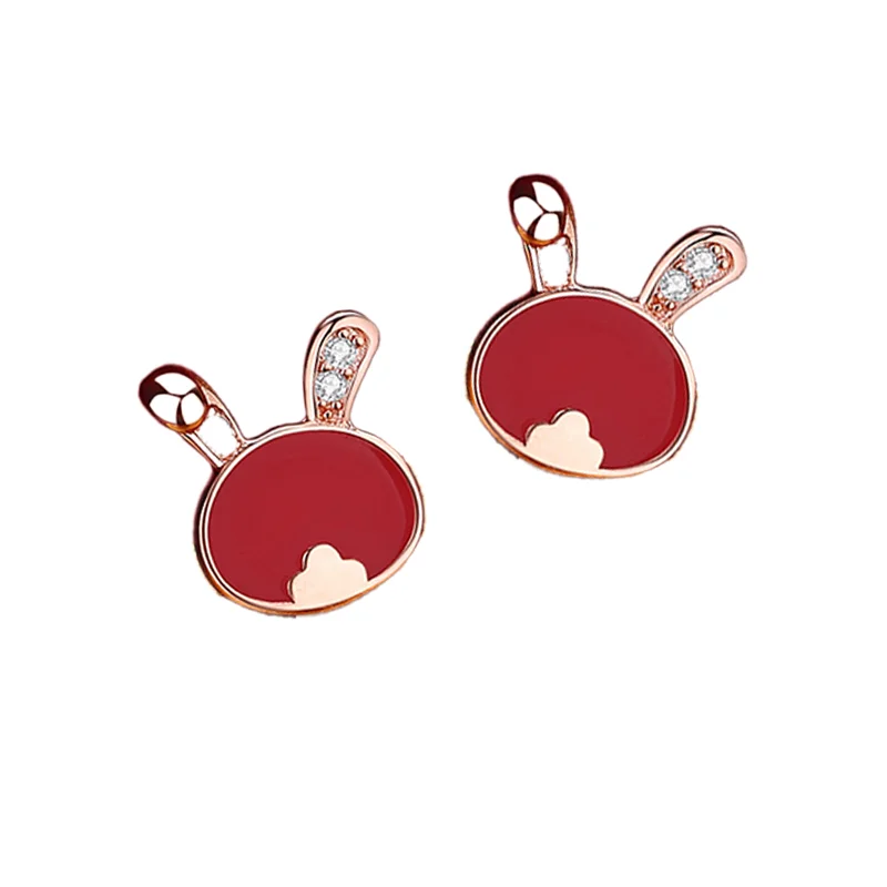 

QWC 925 Sterling Silver Earrings Lucky Rabbit Heat Discoloration Ear Studs 2023 Newyear Fine Jewelry for Women Gift 2 Colors